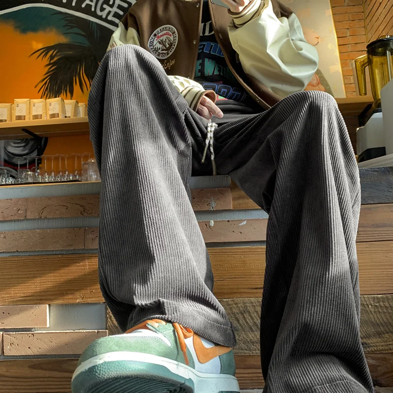 Men Wide Leg Pants American y2k vintage Casual Straight Autumn Korean Fashion Corduroy