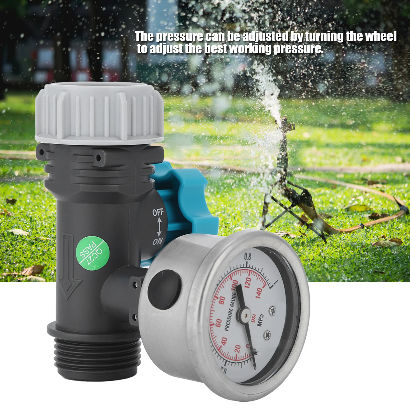 G3/4 Zoll einstellbares Wasserdruckreglerventil mit Manometer Gewächshaus Garten Bewässerungssteuerung – Detail 2