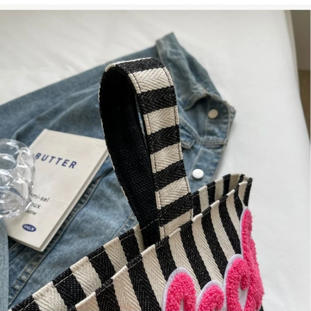 Summer Small Canvas Handbag Commuter Phone Bag Striped Buet Bag Faionable Versatile Handheld Bag for Young Women Girls