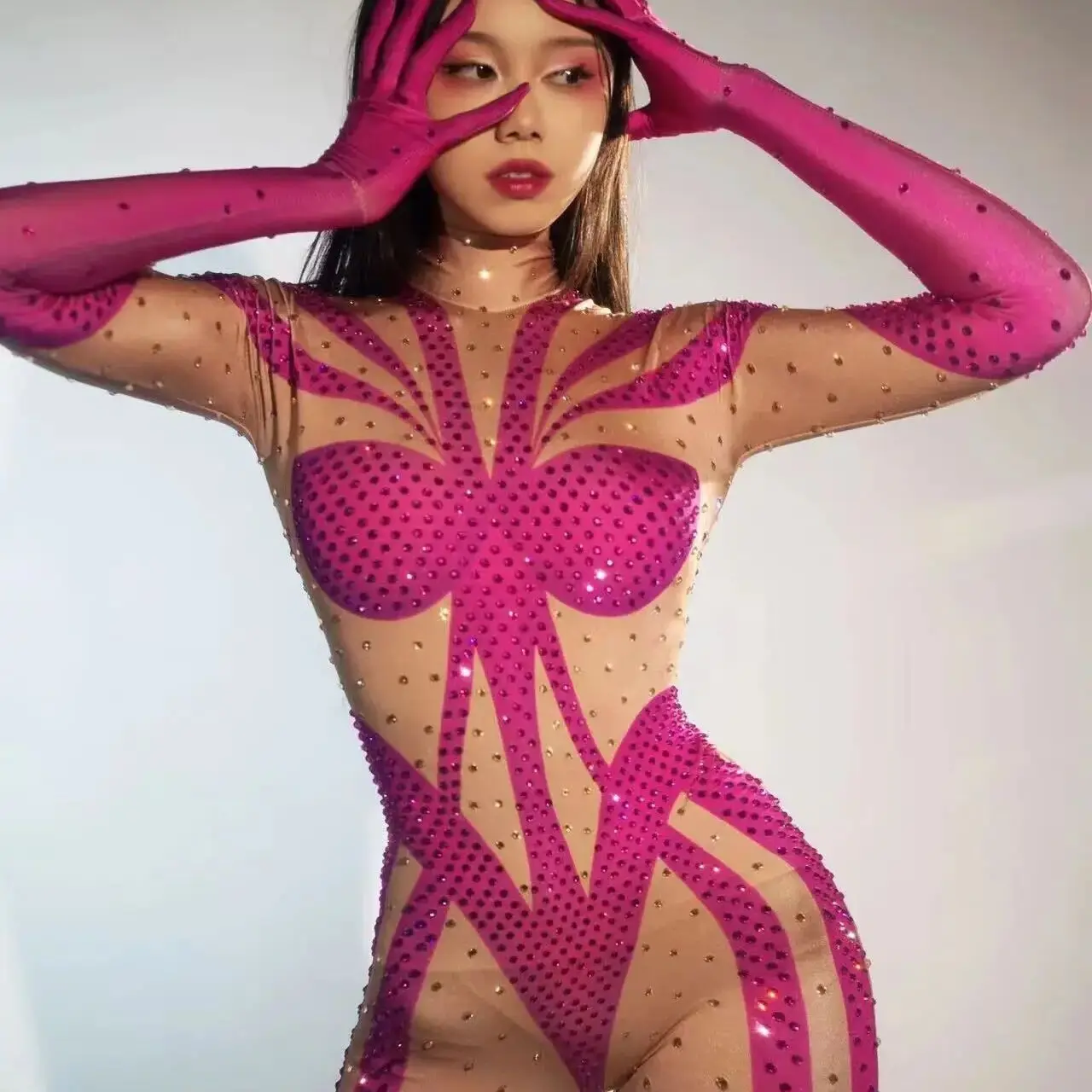 

Rhinestones Jumpsuit Sexy Tech Gogo Dance Costumes Women Party Rave Outfit Ds Dj Pole Dance Clothing Clubwear