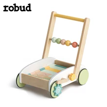 ROBUD Wooden Baby Push Walker for Boy Girls Baby Learning Walking Toys with Wooden Building Block