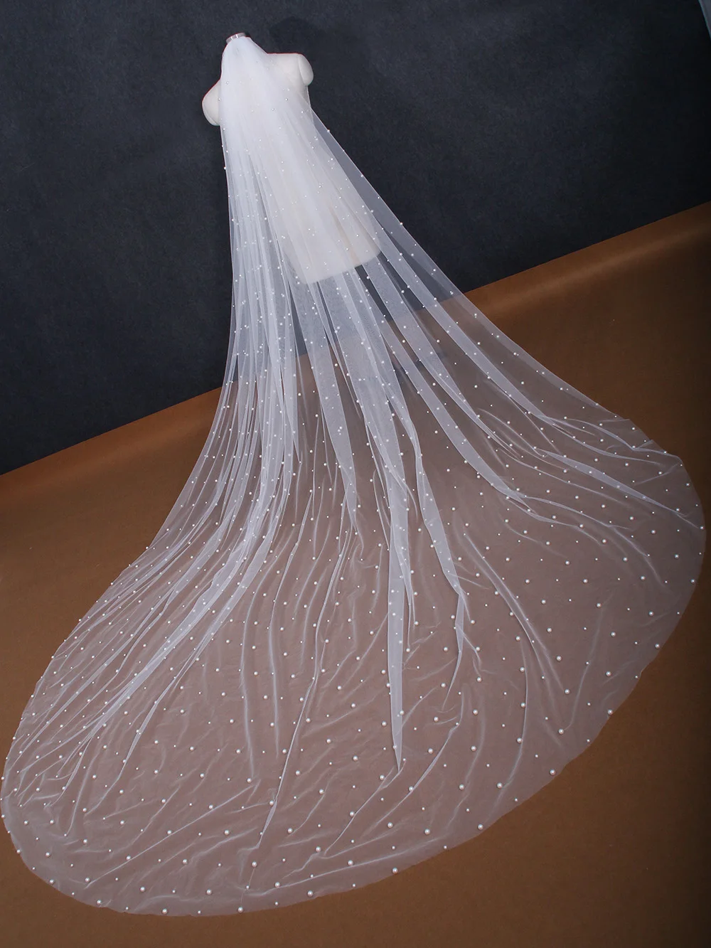 NZUK Elegant Cathedral Wedding Veil Luxury Bridal Veil Pearls Wedding Veils  with Comb Beaded Wedding Accessories 3M - AliExpress