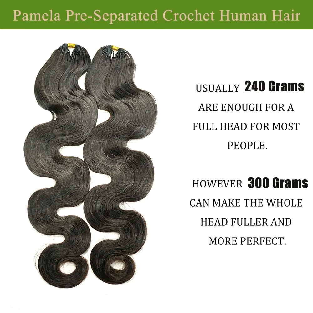 Knotless Pre-Separated Crochet Hair Extensions Human Hair Body Wave Feather Crochet Braid Hair Extensions 100% Human Hair