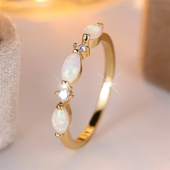 Small Marquise Stone Trendy White Opal Rings For Women Vintage Gold Color Engagement Bands Wedding Jewelry Bridal Versatile Gift