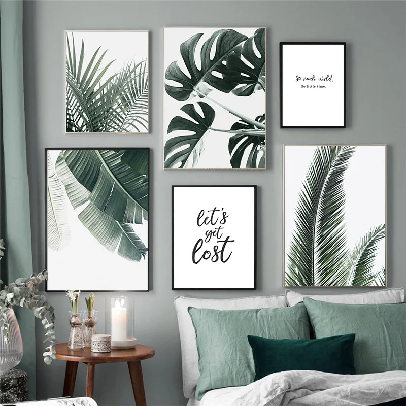 

Простой плакат с растениями и чернилами, Постер монстеры, настенное искусство, Картина на холсте, Постер с Северными пальмами, картины с листьями банана для декора ванной комнаты