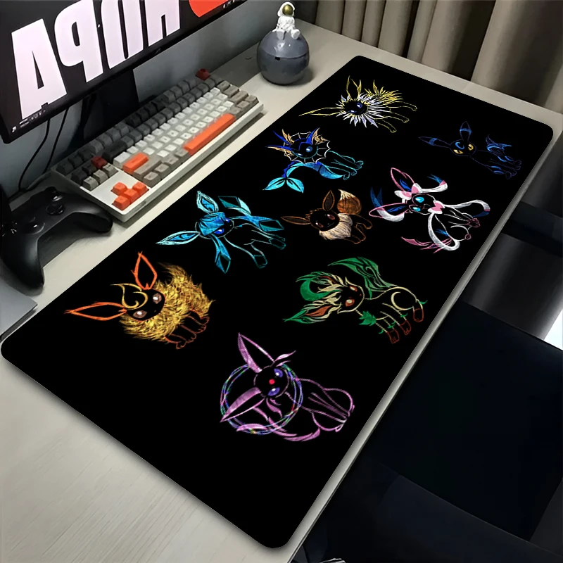 Kawaii Japan Anime Mouse Pad PC Colorful E-eevee Gamer Cabinet Mousepad XXL P-pokemon Keyboard Rug Laptop Gaming Rubber Desk Mat 3