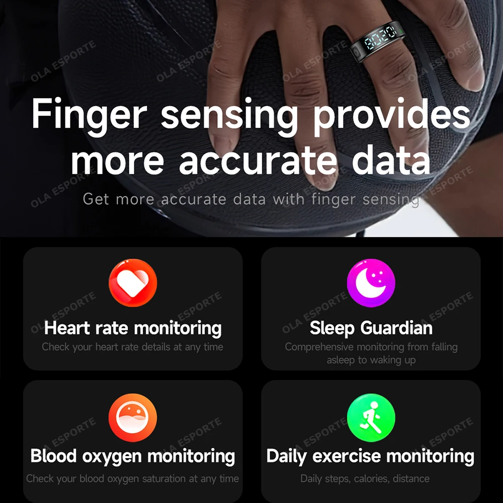 2025 New Smart Ring with Display Screen and Touch, Men Women, Heart Rate Health Monitor, 5ATM Waterproof Sports Smartring Sr08 5