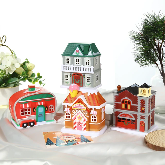 Christmas House Miniature Ornaments Battery Operated Light Up Village  Houses Collectible Mini Light Up Resin House Party Favors - AliExpress