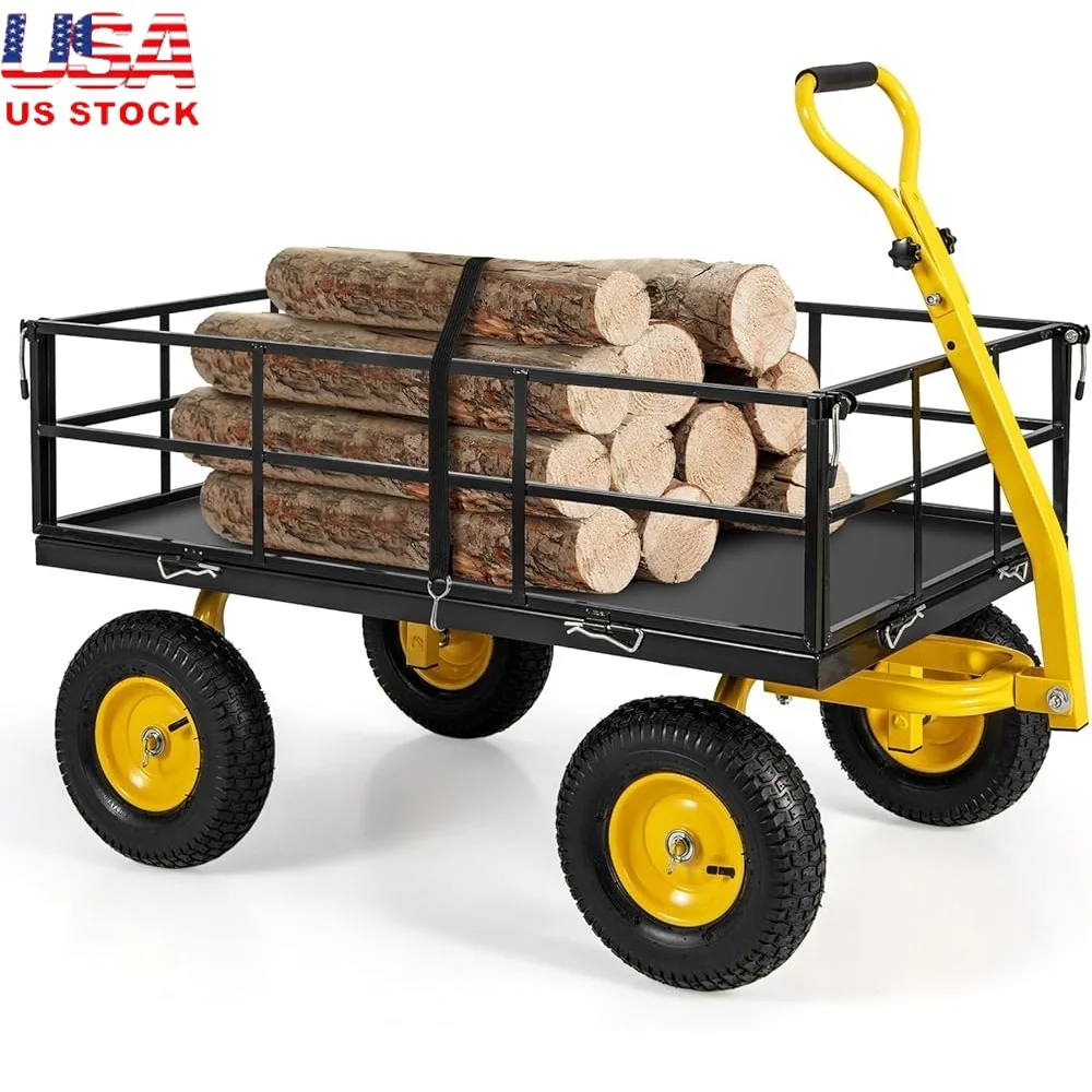 Heavy Duty Garden Utility Cart 1200lbs Capacity Removable Sides Rotating Handle Durable Metal Wagon with 13in Wheels