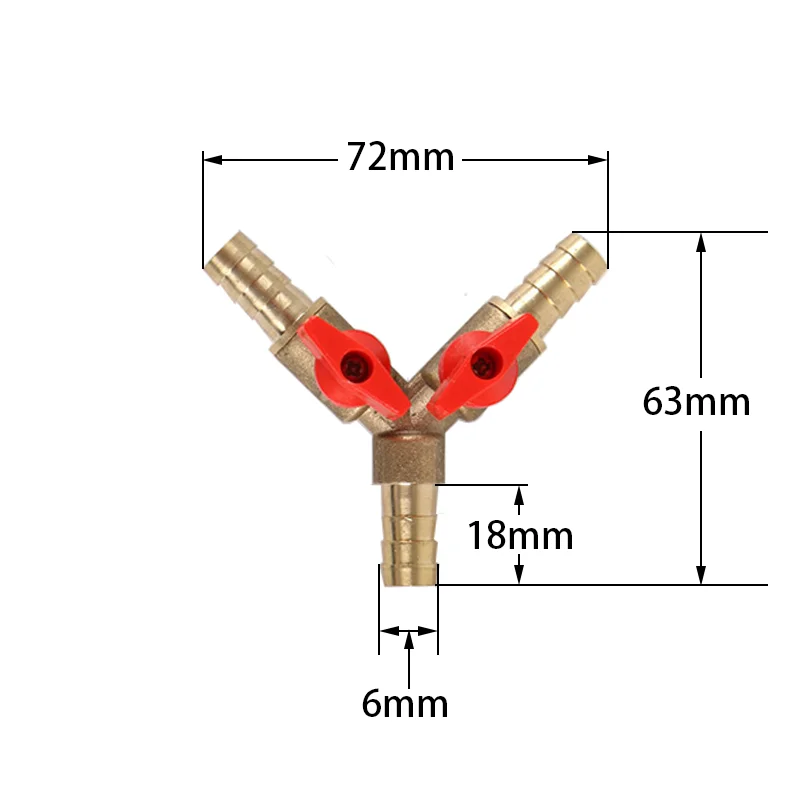 6 8 10 Mm Hose Barb Y-type All-copper Pagoda 3-way Brass Cutoff Ball Valve Fittings Fittings Adapter for Fuel, Water, Oil, Air images - 6