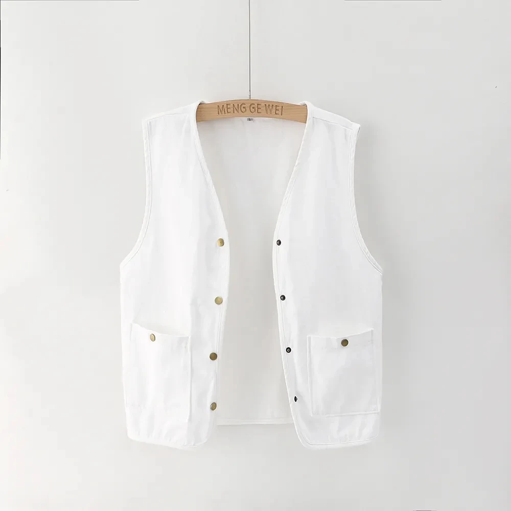 

Loose 5XL White Denim Vest Women's Sleeveless Jacket Female Jeans Vests 2023 New Ladies Single-breasted Pocke Waistcoat 2023 New