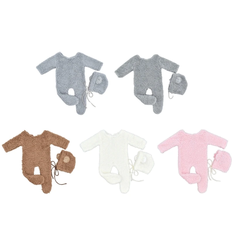 

Newborn Photo Props Berber Fleece Costume Bear Ear Hat Baby Footed Romper Photo-Shooting Clothes Photostudio Props 2PCS K1KC