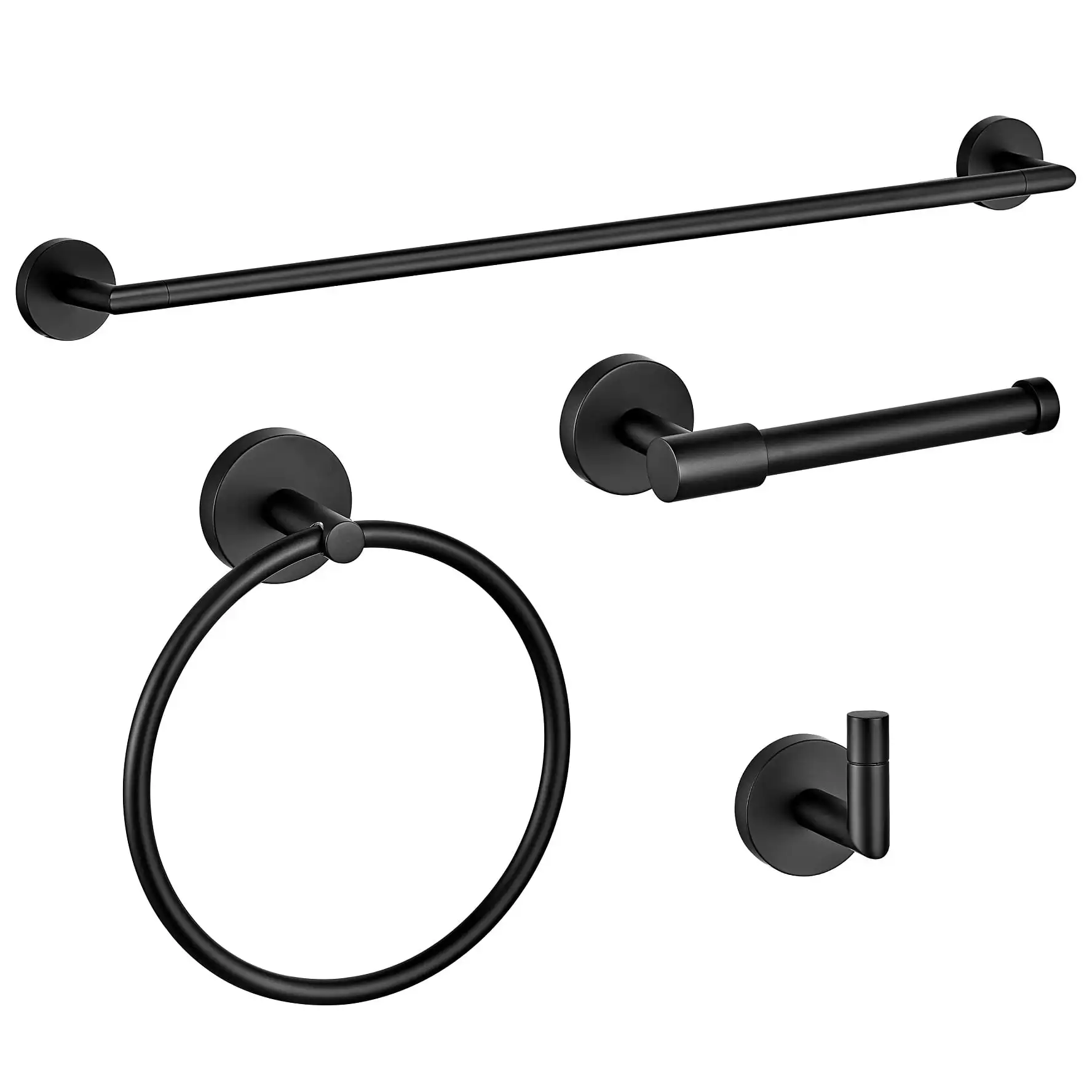 

Graz Park 4-Piece Bathroom Accessories Set with Towel Bar,Towel Ring,Toilet Paper Holder,and Robe Hook,Matte Black,Good Quality