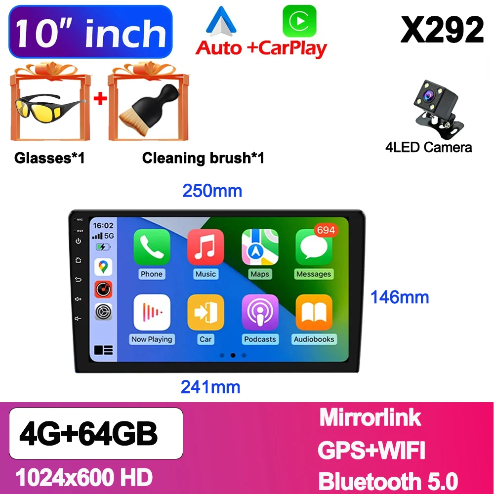 thumbnail image 1 of Radio para coche universal de 7, 9 y 10 pulgadas con GPS, 2 DIN, reproductor estéreo, reproductor multimedia de 64 GB, CarPlay inalámbrico, Android Auto, regalo, 1 of 5
