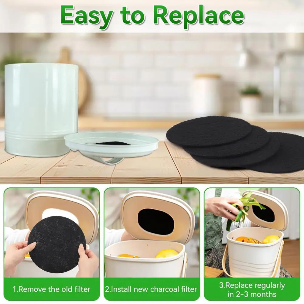 6 Pcs Charcoal Filters for Compost Bucket 6.7 Inch Round Compost Filters Long Lasting Odor Elimination Activated Carbon Replacem
