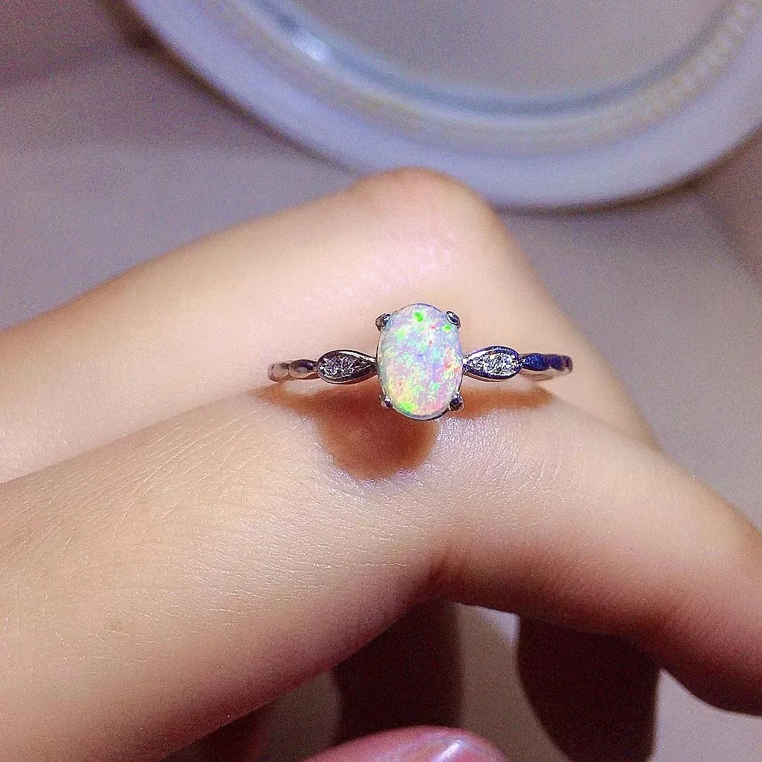 

Simple Silver Gemstone Ring 5mm*7mm Natural Opal Silver Ring Fashion 925 Silver Sterling Silver Opal Ring