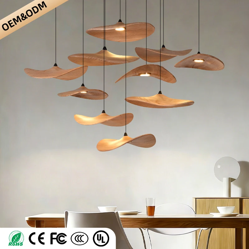 Wabi Sabi Solid Wood Pendant Lamp Villa Duplex Attic Staircase LED Indoor Lighting Restaurant Living room Chandelier 3