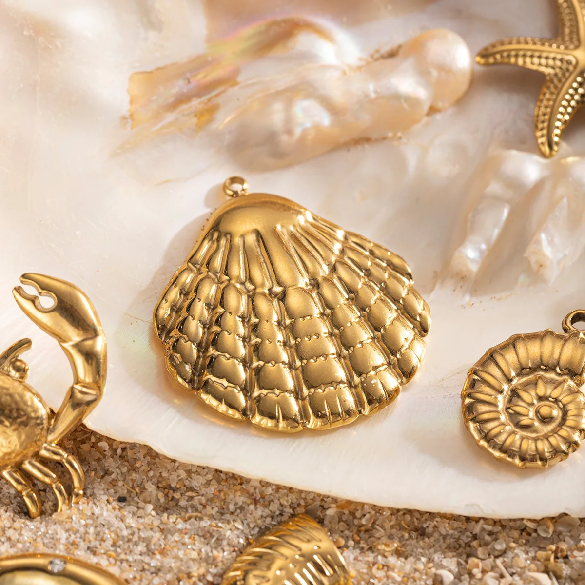 New 18K Gold Plated Ocean Animal Turtle Shell Conch Starfish Diy Charms Making Bulk Stainless Steel Charm Pendant Custom Jewelry