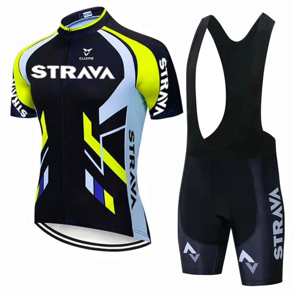 Strava Bike Jersey Set Summer Cycling T-Shirt Bib Shorts Set Triathlon Mountain Bike Clothes Quick-drying sweat wicking 3