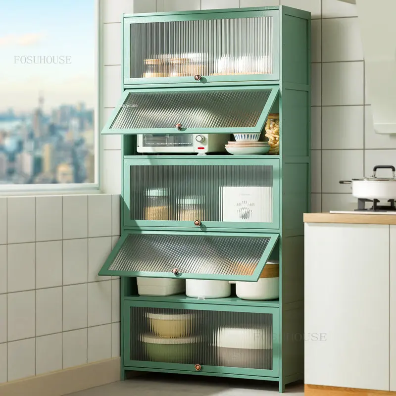 Modern Bamboo Kitchen Cabinet Home Kitchen Furniture Multi-layer Cabinets with Doors Floor Locker Microwave Oven Storage Cabinet