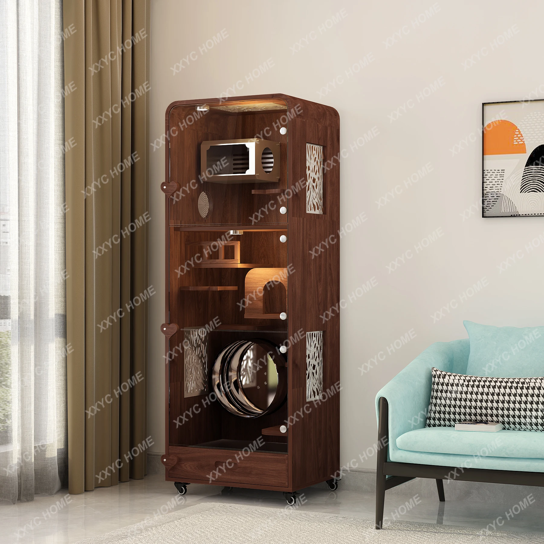 Chinchilla cabinet cage Solid wood oak pet villa cage, aluminum alloy ice nest cooling, cabinet cage