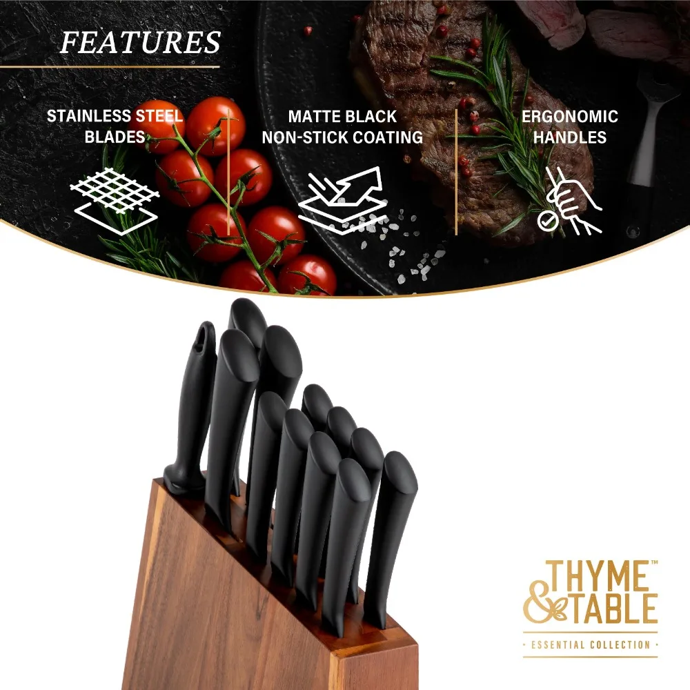 Knife Set with Slim Block Stainless Steel 13-Piece Kitchen - AliExpress