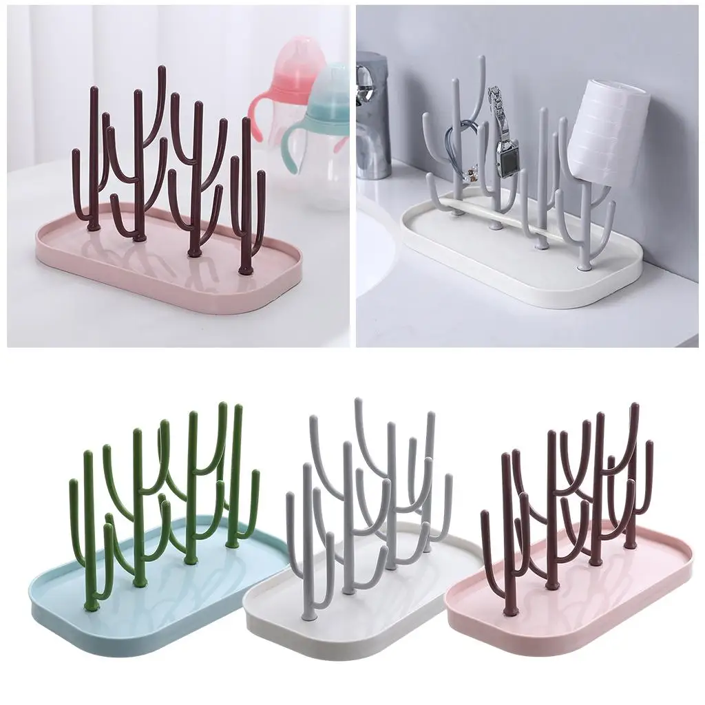 Infant Drying Rack Holder with Tray Cactus Nipple Feeding Home Plastic