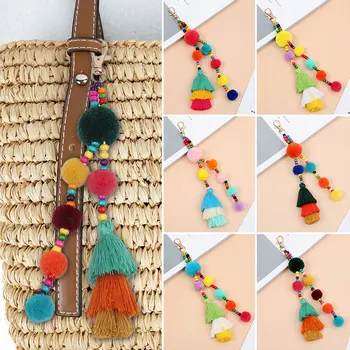여성용 보호 스타일 헤어 볼 태슬 키체인, 여름 해변 쉘 키체인, 다채로운 폼폼 키링, 가방 걸이 펜던트