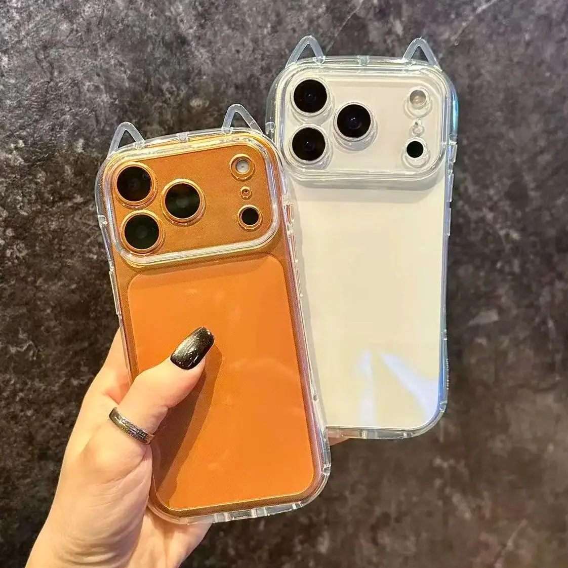 Transparent 3D Cartoon Cat Ear Shockproof Phone Case - Soft TPU Cover with Enhanced Protection