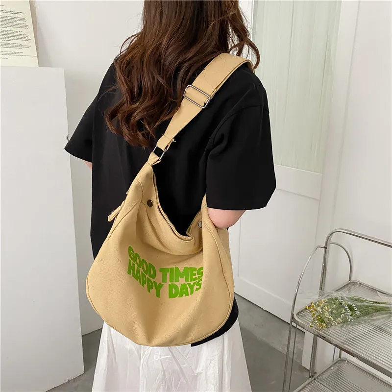 

Fashion Canvas Crossbody Bag Women Simple Shoulder Bags Adjustable Shoulder Strap New Large Capacity Personalized Letter Handbag