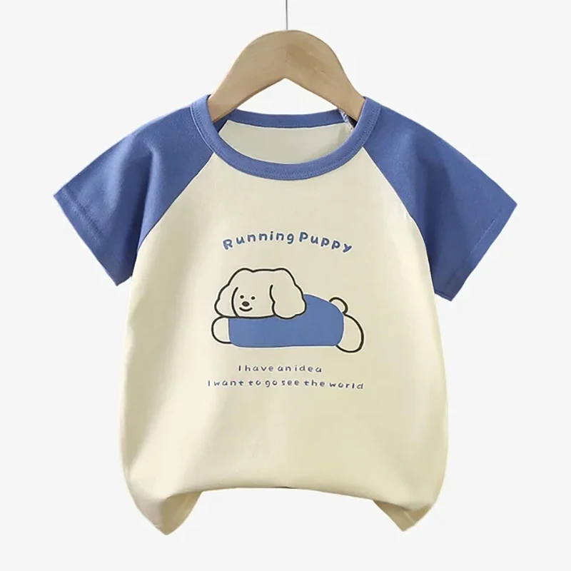 Children T Shirt Cartoon Bear Dinosaur Print Boys T Shirt 100% Cotton Short Sleeve T-Shirt For Girls Children's Clothing 6M-7T