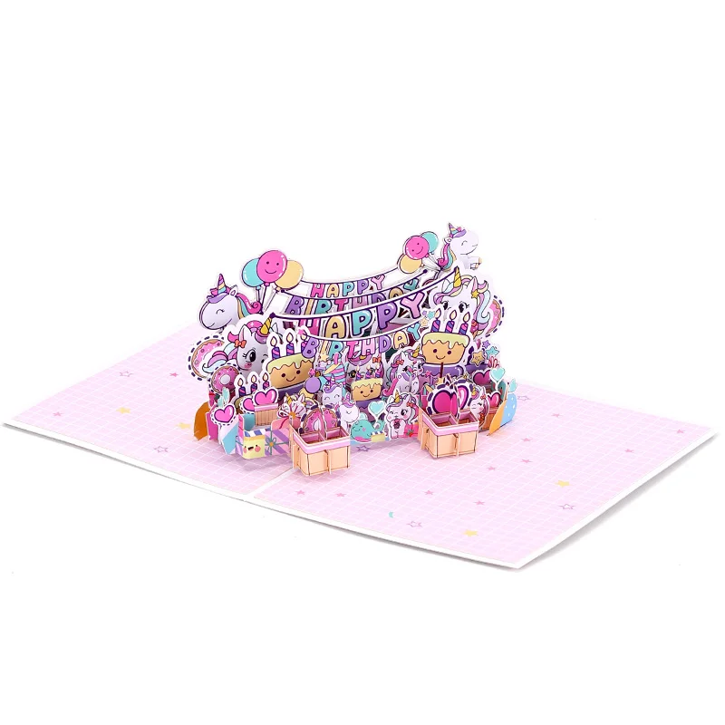 3D Pop Up Birthday Cards Balloon Cake Cartoon Birthday Gifts Greeting Card For Family Parents Wife Husband Children Friends
