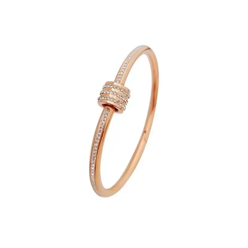 Titanium Steel Rose Gold Color Bangles for Women Girls Trend Waterproof Jewelry Luxury Sparkling Zircon Bracelet Bangle 5