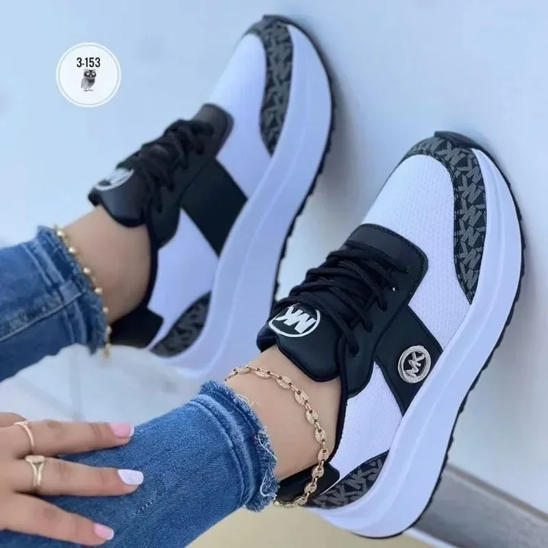 Women Running Shoes Sneakers Lace-Up Breathable Gym Sports Wedges Shoes Female Platform Female Footwear Plus Size 36-43