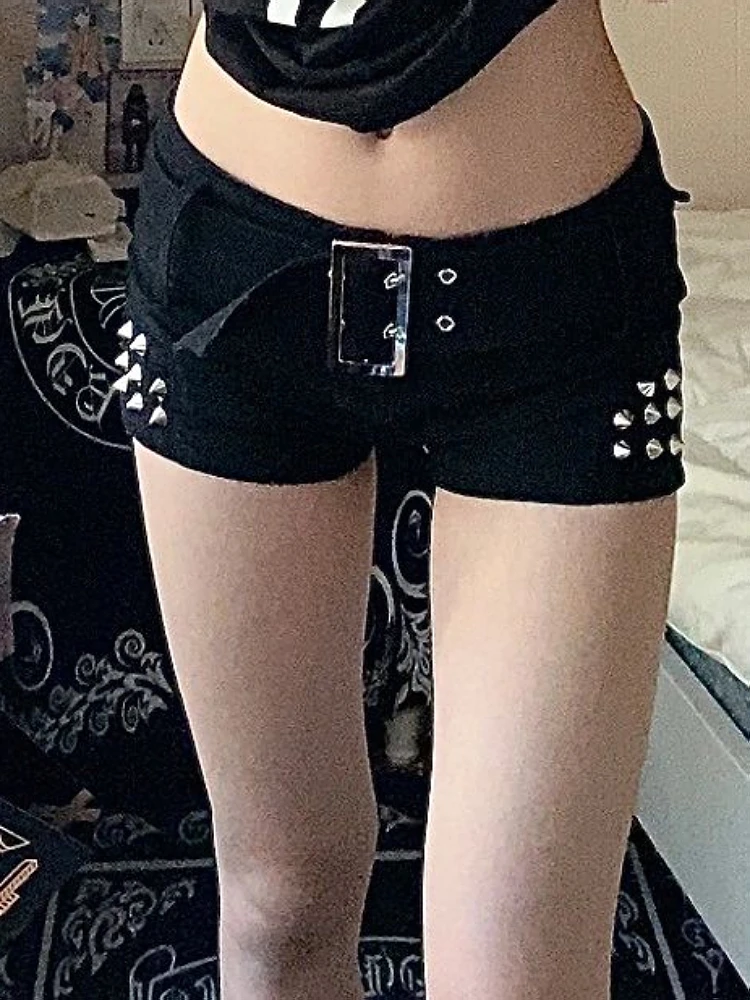 

Woman Pockets Denim With Belt Shorts Button Jean Fashion shorts Sexy Hot Clubwear Gyaru Pants Aesthetics Coquette Dark Academia