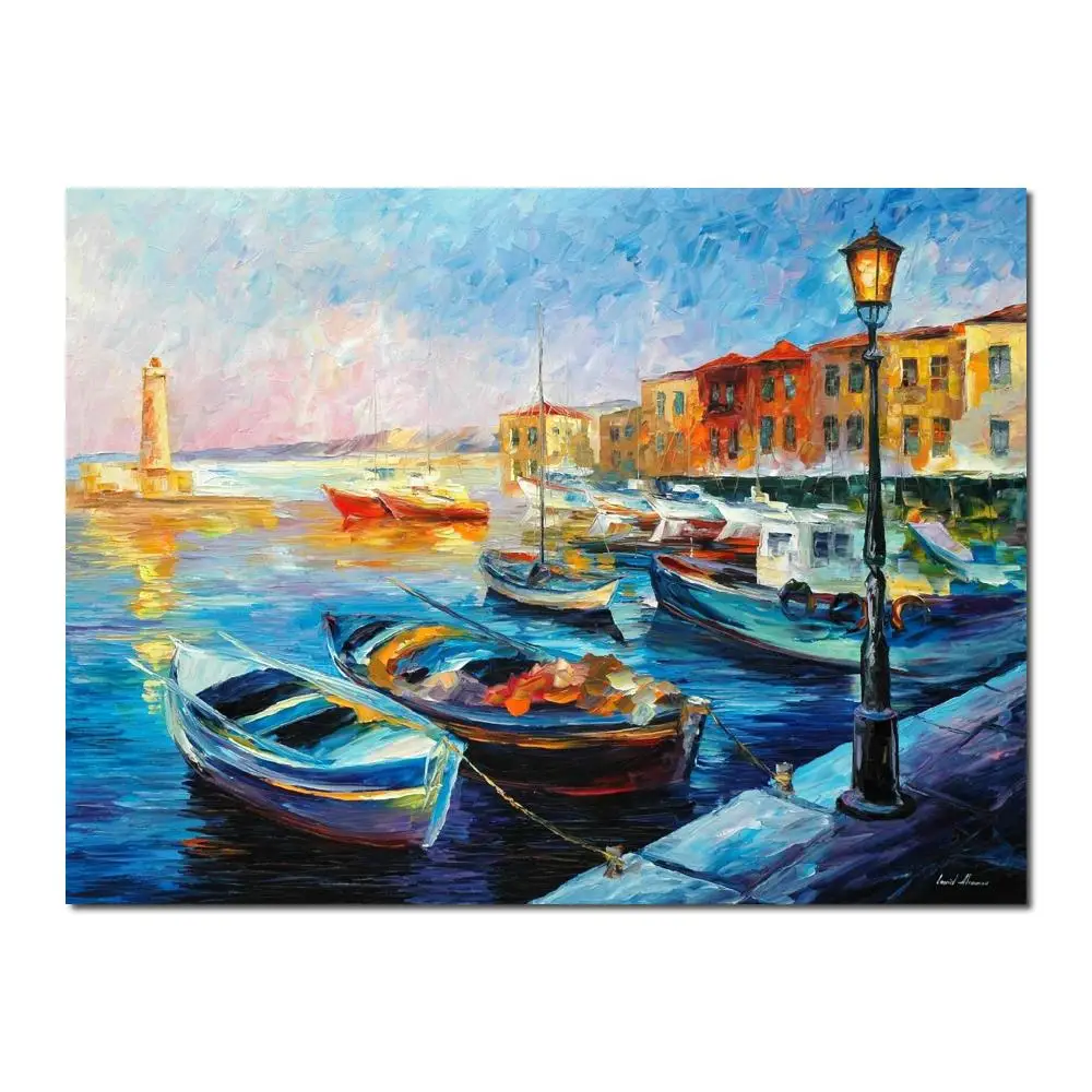

Painting for sale Colorful oil paintings Canvas fishing boats Modern Wall Art Home Decor High quality Handpainted