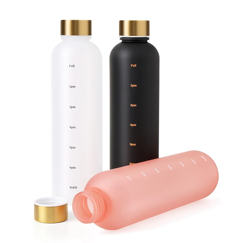 1 l Flasche mit Zeitmarkierung, 32 Unzen, motivierend, wiederverwendbar, für Fitness, Sport, Outdoor, Reisen, auslaufsicher, BPA-frei, mattierter Kunststoff – Detail 4
