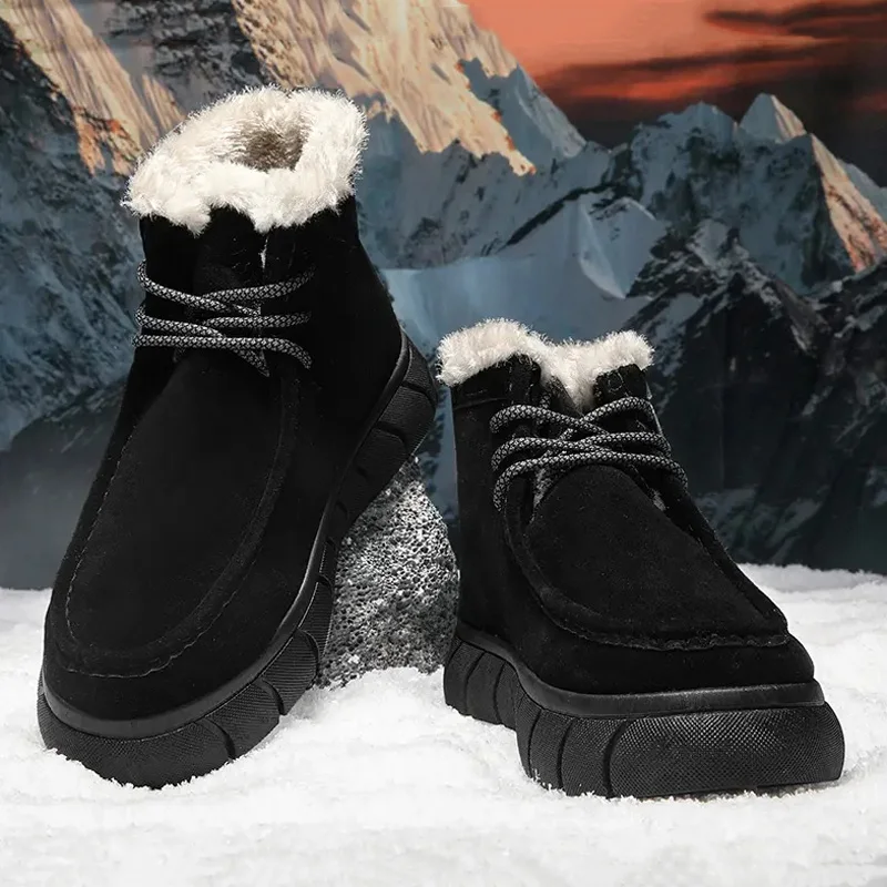 Men's Warm Snow Boots Winter Fashion Plus Velvet Comfortable Outdoor Walking Cotton Boots Simple Casual Male Plush Ankle Boots