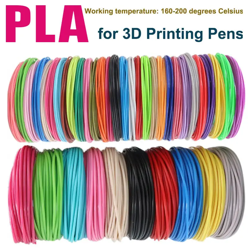 3D 펜 프린팅용 컬러 PLA 필라멘트 36M 50M 100M 150M 200M 3D 어린이용 프린팅 펜용 무연 안전 플라스틱 리필
