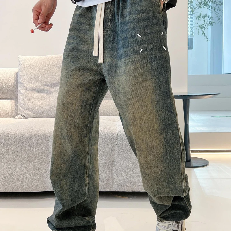 

23FW Streetwear 마르지 엘라 マルジェラ Jeans Retro Hip Hop Washed Blue Four Corner Standard Back Pocket Digital Logo Casual Pants