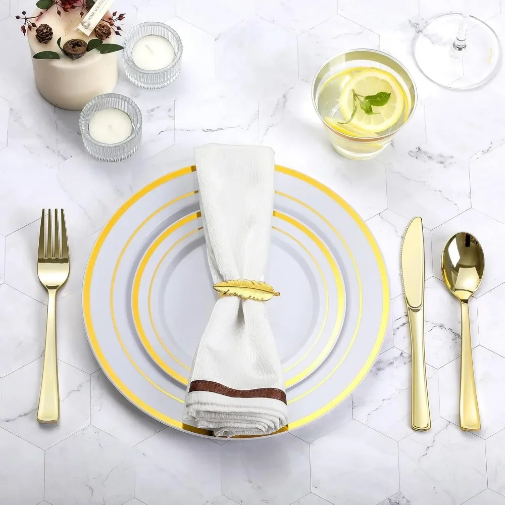Plastic Dinnerware for 100 Guests Disposable Plastic Plates for Party Wedding Birthday 600 Pieces