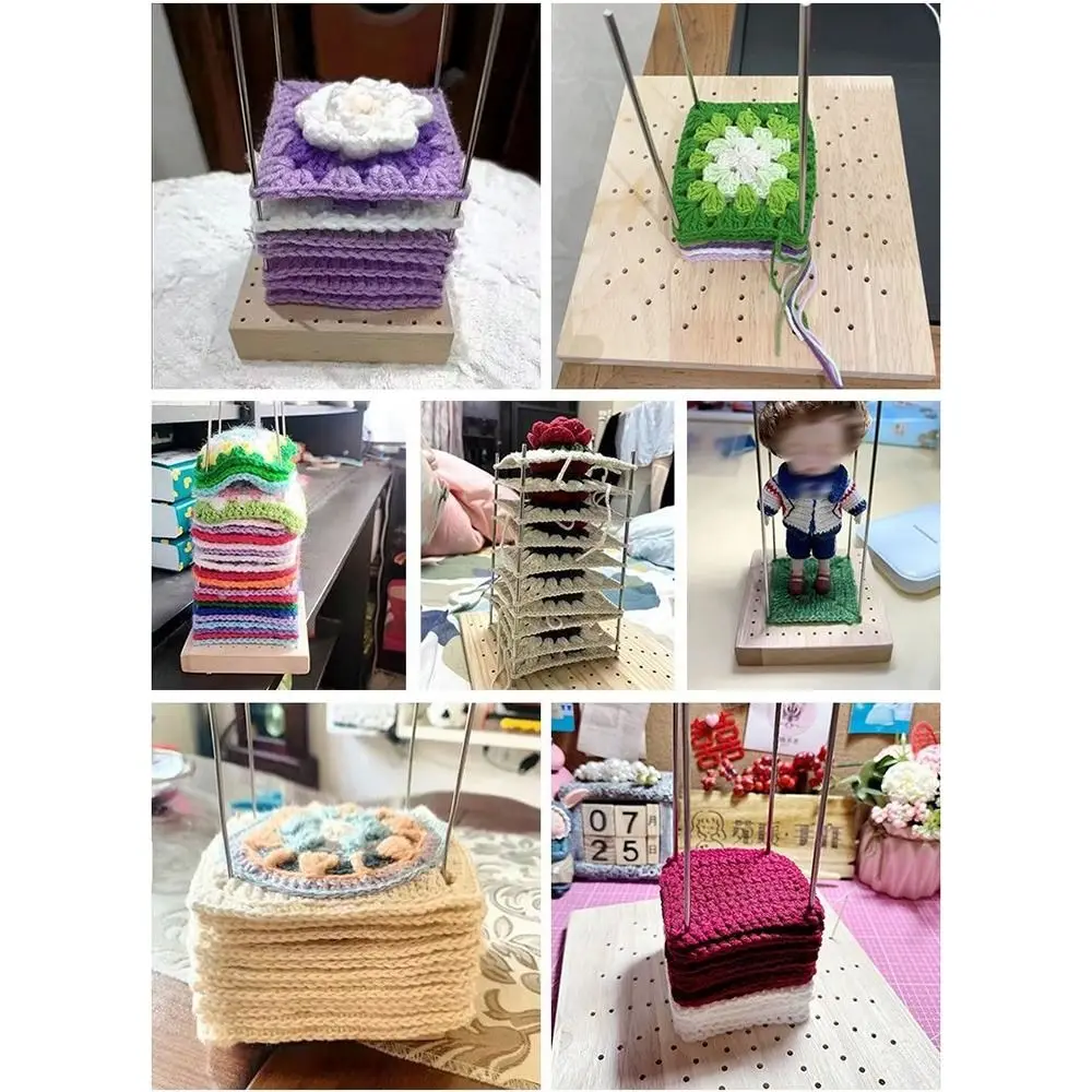 Description Picture 3 of itemDIY Crochet Blocking Boards Square Weave Accessory Knitting Board with Stainless Steel Rod Wooden Knitting Blocking Mat
