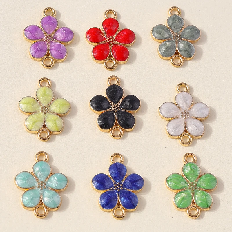 20 Stück 14 x 18 mm niedliche bunte Emaille-Blumen-Charms-Anschlüsse für Schmuckherstellung, Armbänder, Halsketten, DIY, handgefertigtes Bastelzubehör – Detail 2