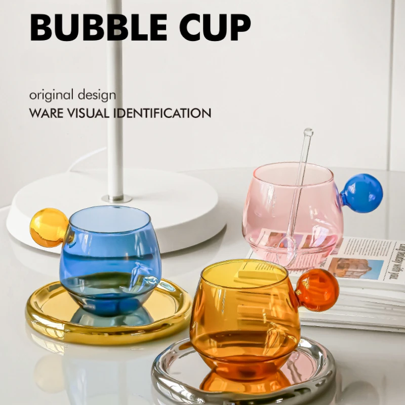 Beautiful Colored Glass Coffee Mug 300ml Water Cup with Cute Handle High-Grade Teaware Drinkware for Hot and Cold Drinks