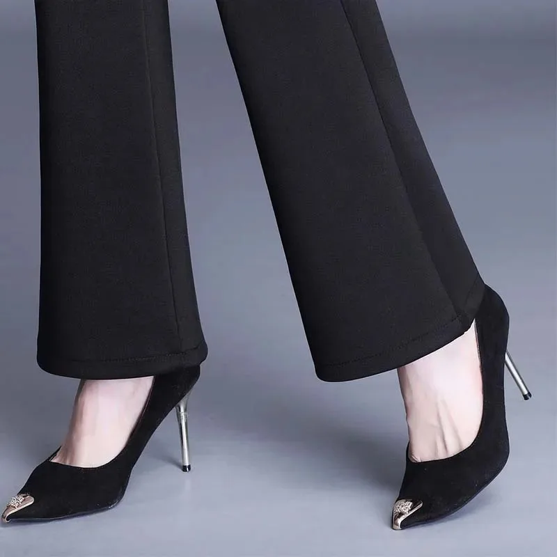 Spring Autumn Streetwear Fashion Wide Leg Elastic High Waist Casual Women Suits Trousers Office Lady Black Korean Flare Pants