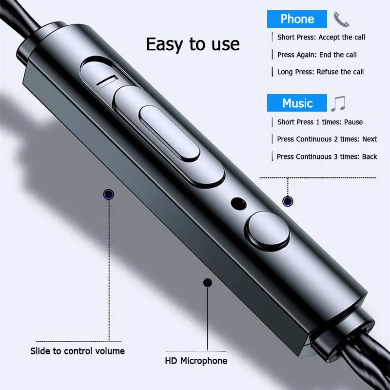 1.2M Cable 3.5mm In-Ear Wired Earphones Headset Stereo Earbuds Headphones for Huawei Xiaomi Portable High Quality Earphones