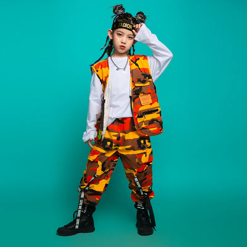 

Kids Performance Costumes Sport Camouflage Vest Pant Suits Sets Boys Grils Tracksuit Children Stage Show Hip Hop Dance Clothing