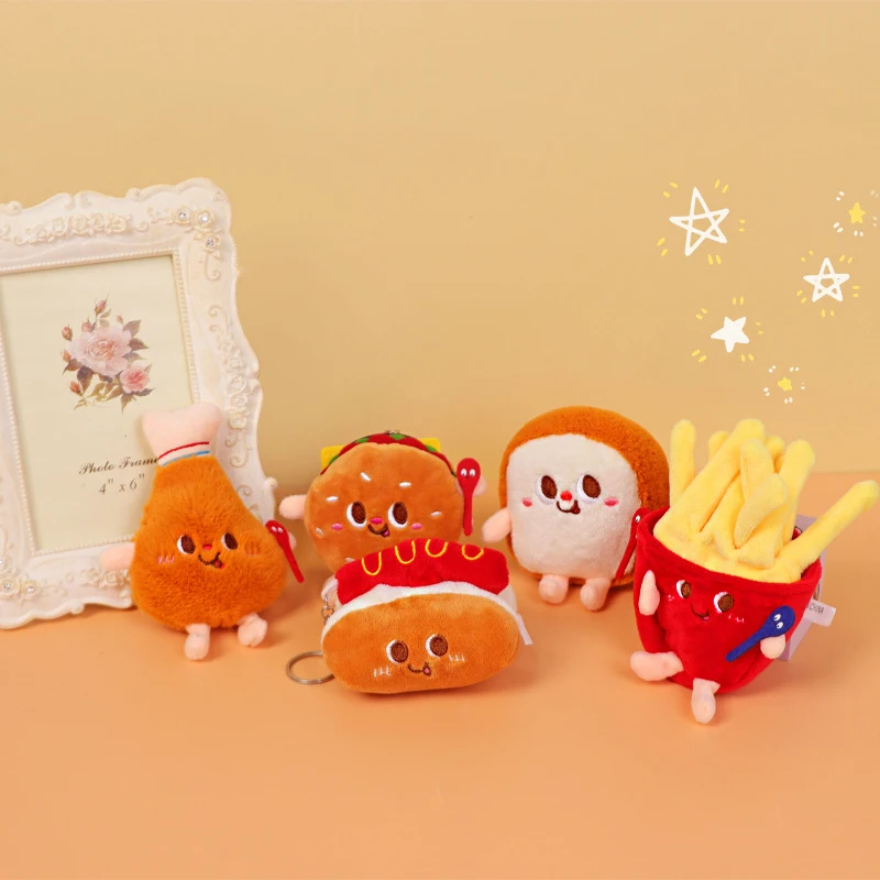

Creative Hot Dog Drumstick Burger Plush Cartoon Cotton Doll School Bag Pendant Girlfriend Keychain Car Decoration Accessories