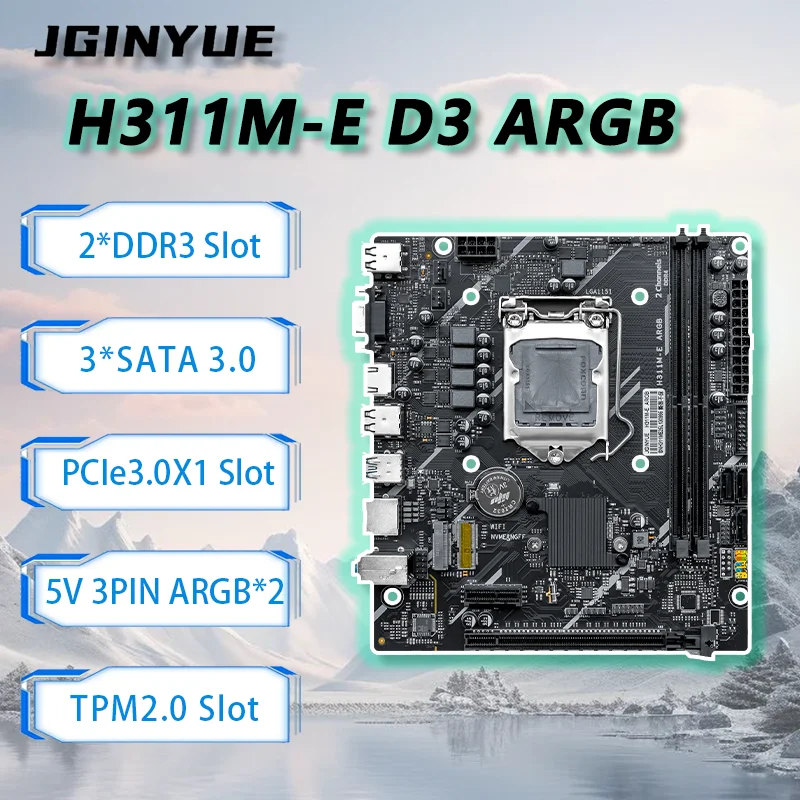 JGINYUE H110 ARGB Motherboard supports Intel 6/7/8/9th DDR3 M-ATX 32GB RAM Desktop PC PCIe3.0 ARGB TPM slot H311 office Video