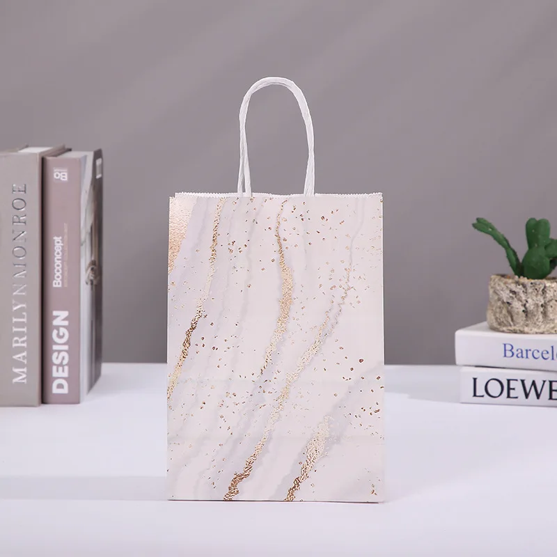 Kraft Paper Gift Bags 5 pcs Marble Design with Handle for Birthday Party Wedding Gifts Eid Ramadan